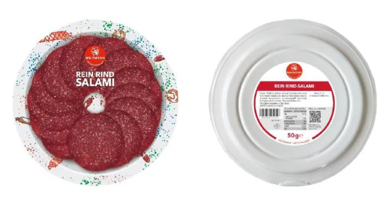 Bundesweiter Rückruf bei Wiltmann: Rindersalami enthält Krankheitserreger. Betroffen ist eine 50g-Packung, verkauft bei Edeka, Lidl, Kaufland und Hit.
