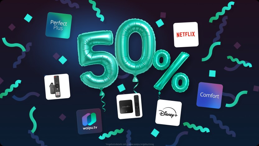 waipu.tv feiert 9. Geburtstag und bietet 50 % Rabatt: Abos ab 3,74 € monatlich, inklusive Perfect Plus, Netflix und Disney+ im Sonderpaket.