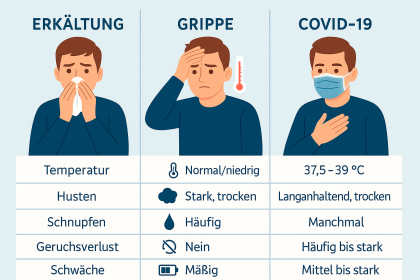 Unterschiede zwischen Erkältung, Grippe und COVID-19: Symptome, Behandlung und Prävention im Überblick. Praktische Tipps für eine schnelle Orientierung.