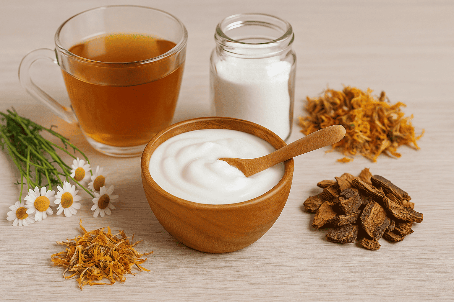 Effektive Hausmittel gegen Scheidenpilz: Kräuter, Natron und Joghurt. Anwendungstipps und Hinweise für Frauen.