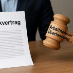 Vergleich von Werkvertrag und Arbeitnehmerüberlassung mit realistisch dargestellter Hand und Richterhammer