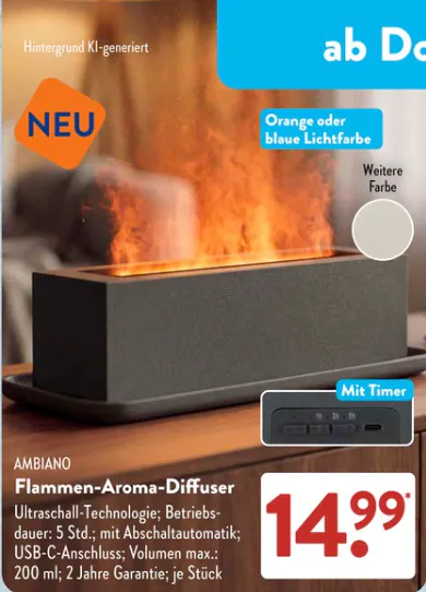 Ambiano Flammen-Aroma-Diffuser bei Aldi Süd: Preis, Funktionen und Nachteile